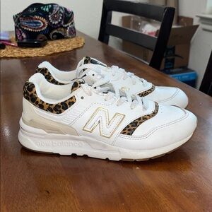New Balance White and Leopard Print Kids Sneakers